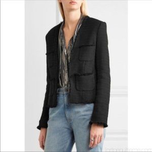 L'Agence Jules Fringe Black Open Front Padded Shoulders Womens Blazer Jacket 2